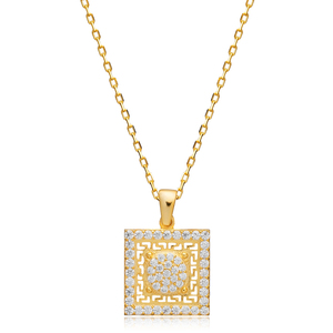 Clear CZ Square Geometric Charm Collar Joyería de plata Joyería fina hecha a mano - Product Image 1