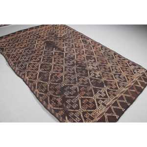 พรมขนาด 5.7x8.9 ฟุต, พรมตุรกีโบราณขนาดใหญ่, พรมขนสัตว์คิลิมสีน้ำตาล - Product Image 2