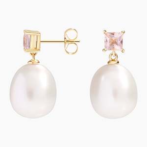 Wholesale Natural Morganite & Pearl Gemstone Dangle <b>Earrings</b> Elegant Fashion Jewelry for Women Stylish Gemstone Drop <b>Earrings</b> - Product Image 2