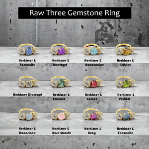 Bague en diamant et tanzanite Herkimer à trois broches en pierre naturelle Anneaux bruts en pierre de naissance Bague en pierres précieuses artisanale en gros - Product Image 2