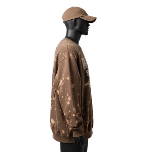Sudadera Extra Grande para Hombre, Algodón Premium, Felpa GSM, Lavado Vintage Marrón, Corte Holgado, Logotipo Estampado, Sudadera Básica Extra Grande - Product Image 3