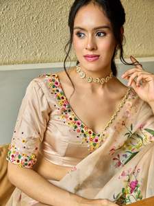 Diseñador indio exclusivo elegante Tebby seda marrón sari con blusa étnica elegante fiesta boda Festival Ropa Étnica para mujeres - Product Image 3