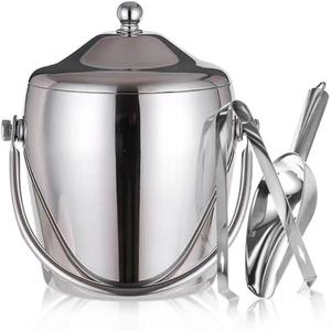 Cubo de hielo de doble pared de acero inoxidable con tapa a prueba de fugas y colador para un enfriador de conservación de hielo perfecto para fiestas y eventos - Product Image 3