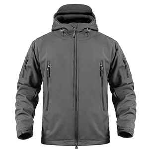 Hombres al aire libre High Street Style a prueba de viento elástico con capucha chaqueta de concha suave a prueba de agua con cremallera completa prendas de vestir exteriores de lona - Product Image 3