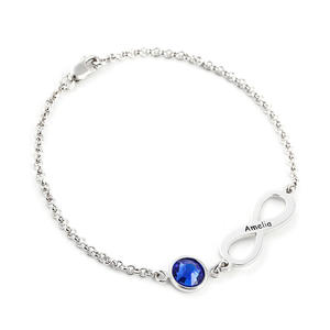 Jeulia Rhodium Plated Sterling Silver <b>Infinity</b> <b>Bracelet</b> with Heart and Flower Birthstone - Product Image 2