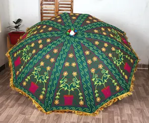 Nuovo ombrello verde con stampa unica con stampa floreale blocco a mano ombrellone per decorazioni bellissimo Patio sulla spiaggia di lusso