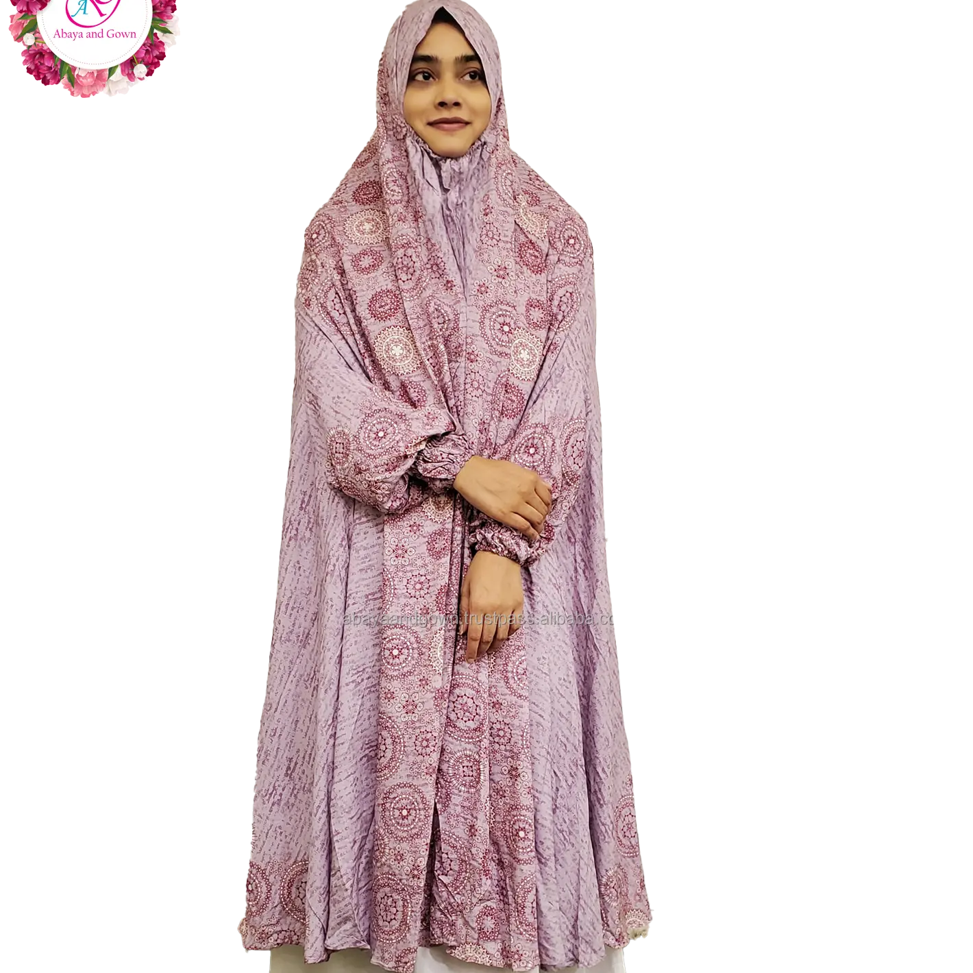 Best selling Light pink color printed design Khimar Traditional Dubai Moroccan Prayer dress cheapest price 2023 for Muslim women