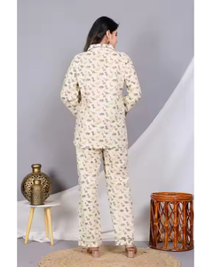 Conjunto de pijama con estampado de rayón suave para mujer con camisa con botones pantalones de cintura estirables para ropa de dormir cómoda y ropa de descanso - Product Image 6