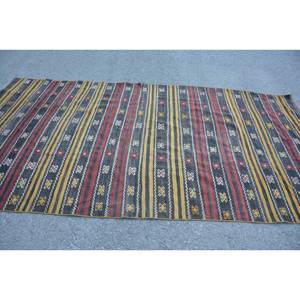 พรมขนสัตว์สไตล์ตุรกีโบราณขนาด5'1x10'1ฟุตทรงสี่เหลี่ยมผืนผ้าขนาดใหญ่สีดำสีเหลืองแบบดั้งเดิมสำหรับวัยรุ่น - Product Image 3