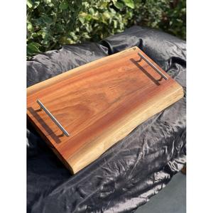 Bandeja de servicio hecha a mano, diseño multifunción, ligera, fácil, portátil, bandejas personalizadas, bandeja de madera de pantalla grande con asas de Metal - Product Image 1