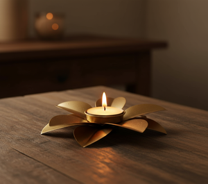 Portavelas de Té de Hierro Ecológico Hecho a Mano con Diseño de Loto, Diya Decorativo para Pooja, Diwali y Decoración Festiva del Hogar - Product Image 6