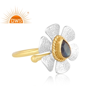 Último diseño hecho a mano 18K chapado en oro Natural labradorita piedra preciosa diseño Floral anillo apilable Demi joyería fina fabricante - Product Image 2