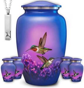 Lot de 6 urnes décoratives colibri pour cendres adultes Urnes funéraires en aluminium violet métallique 4 urnes incluses - Product Image 1