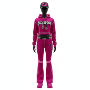 Ensemble de survêtement pour femmes en velours de haute qualité, 280 GSM, respirant, polyester, élasthanne, style à panneaux, logo personnalisé, survêtements grande taille - Product Image 1