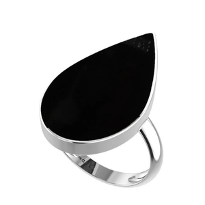Anillo de compromiso Unisex de Plata de Ley 925 Ajuste de bisel Shungite Pera y formas ovaladas Anillo de energía positiva de estilo clásico - Product Image 1