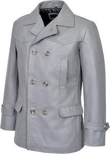 Chaqueta de cuero de doble botonadura Premium para hombre 2024-Abrigo de cuero de gabardina Venta caliente Abrigos de cuero Servicios ODM calidad elegante - Product Image 6