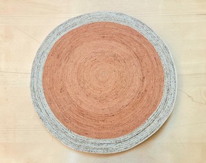 <b>Round</b> Jute Area Rug Solid Color Modern Handcrafted Flat Pile Non Slip Living Room Floor Mat Gray and Terracotta - Product Image 1
