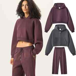 Sweat à capuche et pantalon courts personnalisés 350gsm Sweat à capuche zippé court et lourd pour hommes - Product Image 6