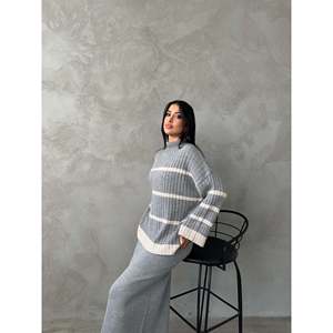 Conjunto de Dos Piezas Mybeefashion para Mujer: Suéter de Punto con Cuello Pescador y Falda - Atuendo Invernal Gris Acogedor, Talla Estándar - Product Image 5
