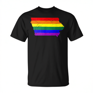 T-shirt Nera Unisex per Adulti con Bandiera Arcobaleno dell'Iowa, Girocollo, Manica Corta, Promozionale - Product Image 2