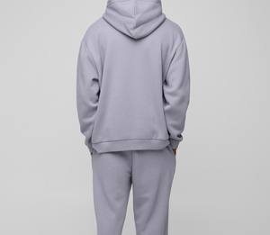 ชุดวอร์ม2ชิ้นสำหรับผู้ชายชุดวอร์มผ้าคอตตอนผ้าฟลีซสีเทา - Product Image 4