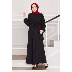 Two-Piece Black Aerobin <b>Knitted</b> Hijab <b>Set</b> with Sashes Loose Fit Plus Size Design - Product Image 3