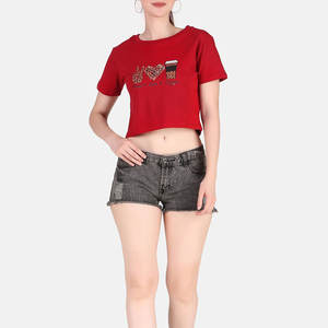 Top corto para mujer de la mejor calidad, camisetas, estilo Streetwear, nueva llegada, ropa informal de algodón con diseño parcheado - Product Image 4