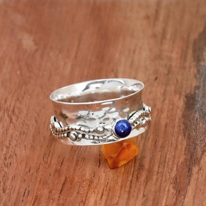 Lapis Lazuli <b>Spinner</b> <b>Ring</b> Hammered Chunky Silver Engraved Boho Statement Meditation <b>Ring</b> Gift for Her - Product Image 1