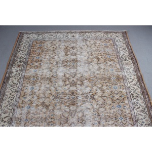 5.7x8.7 ft Rug, Turkish Vintage Rug, <b>Brown</b> Floral <b>Wool</b> Rug - Product Image 5