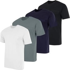 Camiseta de manga corta con cuello redondo y bolsillo para hombre, camiseta atlética con texto superior y logotipo personalizado para hombre - Product Image 2