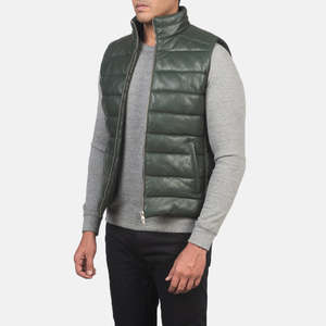 Chaleco Acolchado de Cuero Verde, Resistente al Viento y al Agua, de Lona y Poliéster, con Logotipo - Product Image 2