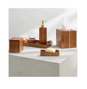 Ensemble d'accessoires de salle de bain en bois fait à la main décor naturel organisateur de vanité ensembles de salle de bain de style à la maison écologique - Product Image 2