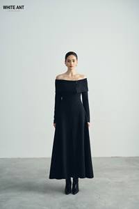 Nouveauté robe LYNNE élégante noire et blanche à manches longues avec perles faites à la main, robe pour femmes, tissu en jersey mélangé de coton - Product Image 6