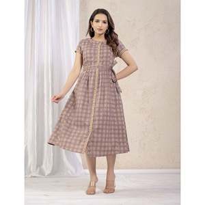 Vestido Corto Casual de Algodón Estampado Morado Claro, Transpirable, Talla Única y XS, para el Día a Día y Días Festivos, MOQ de 2 Piezas - Product Image 6