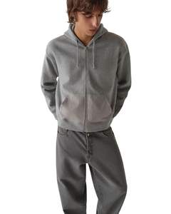 Mens Grey <b>Zip</b> Up <b>Hoodie</b> With Contrast <b>Pocket</b> Fleece Lined Casual Hooded Sweatshirt Front Zipper Streetwear Winter Wear Men - Product Image 1