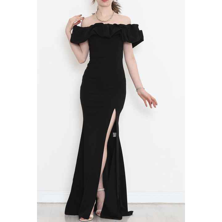 Flounce Slit Dress Black - 582834.1592.