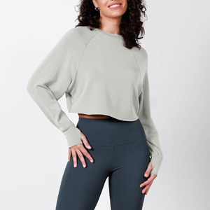 Top corto bordado personalizado de manga larga con capucha Sudadera recortada para mujer Sudadera de mujer de alta calidad - Product Image 4