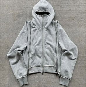 Fabricante personalizado 100% algodón pantalones de chándal acampanados y Sudadera con capucha de gran tamaño desgastado Vintage Sun Faded Zip up ácido lavado Sudadera con capucha hombres - Product Image 5