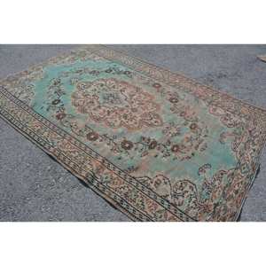 Alfombra turca Vintage de 5,5x8,4 pies, verde y diseño clásico de retales Beige, rectangular a rayas, 4m, sala de estar alfombra para, lana, látex, Tabriz - Product Image 3