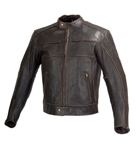 Chaqueta de cuero al por mayor para hombre, estilo universitario, bicolor, tipo motero y acolchada, talla XL, abrigo de tela para motocicleta, con acabado efecto desgastado. - Product Image 5