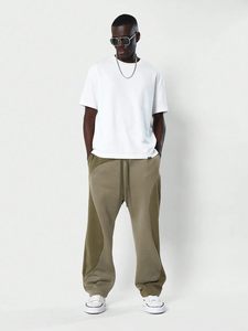 Pantalon de survêtement en toile à jambes larges décontracté pour hommes Baggy avec bloc de couleur pantalon de salon irrégulier Patchwork avec cordon de serrage - Product Image 3