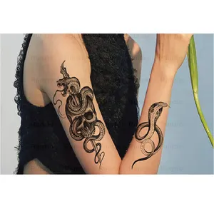 방수 검은 동물 꽃 뱀 문신 스티커 임시 문신 뱀