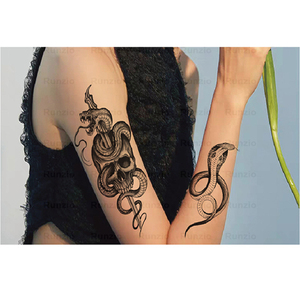 Autocollants de <span class=keywords><strong>tatouage</strong></span> temporaires imperméables noirs motif animal, <span class=keywords><strong>fleur</strong></span>, <span class=keywords><strong>serpent</strong></span> 6,8x14cm en papier et film PET certifiés CE personnalisables - Product Image 1