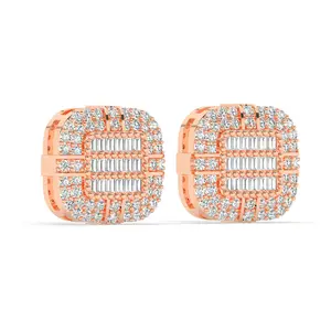 diamond stud earrings Square Shaped Real for Women in 10KT Rose White and Yellow Gold at manufacturing rate