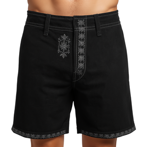 Pantalones Cortos de Cuero Negros de Gamuza Bordados para Hombre al por Mayor, Fabricación OEM Personalizada para Festivales Tradicionales - Product Image 4