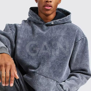 Fashion Trendy Winter Hooded Casual Men Acid Wash Tracksuits Custom Logo Printed Solid Color New Look - Product Image 2