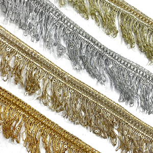 Metallic Golden Sequin Bullion Tassel Fringe Lace <b>Trim</b> Border Deals In Wholesale - Product Image 1