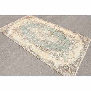 Tapis Vintage en Laine Beige Vert Patchwork Plat Armure 5.2x 8.9ft Tapis de Salon Turc avec Support en Latex pour Décorations - Product Image 4