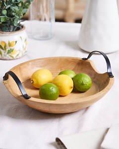Handmade Natural <b>Wood</b> <b>Fruit</b> Salad Bowl High Quality with Unique Decorative Handles for Special Wedding Gifts Packaged in Carton - Product Image 5