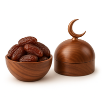 Vente chaude Pot de date en métal rouge cramoisi avec couvercle en croissant Coupe au laser Bol de fruits secs islamique pour l'Aïd Ramadan et les cadeaux de fête